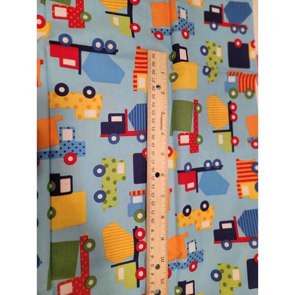 Colorful Construction Truck On Light Blue Cotton Fabric Ready Set Go 1 Yard New - Picture 3 of 4
